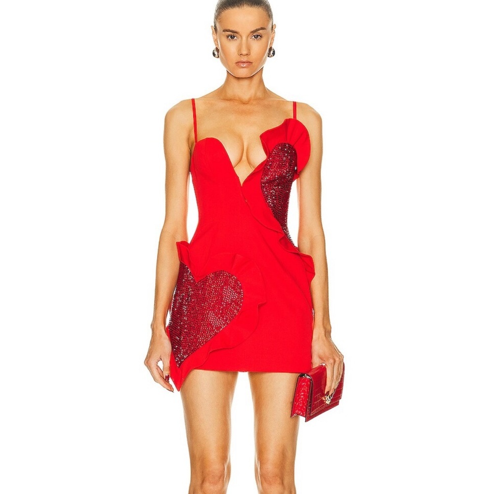 AREA Red Heart Embellished Dress